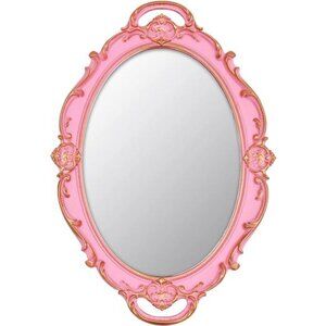 Vintage Small Mirror 14.5 x 10 inch Oval Pink Wall Mirror